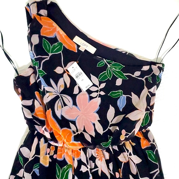 🆕 LOFT Black & Soft Pink Print Midi-Dress with Underlining. NWT - Picture 5 of 10